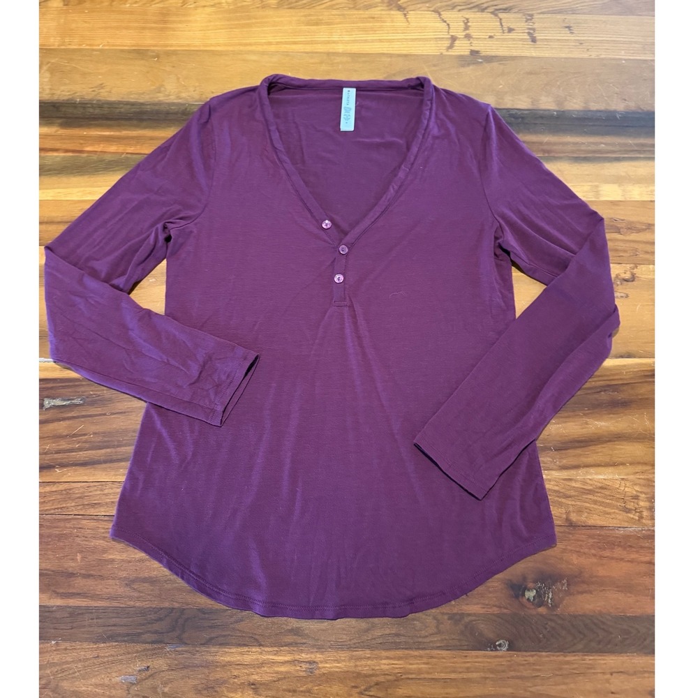 Athleta Nighttime Bliss Sleep Top Plum Purple Henley Long Sleeve V-Neck Medium